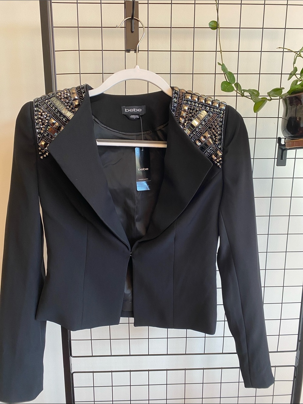 Bebe Y2K Black Blazer with Embellished Shoulders Punk rock soft alternative